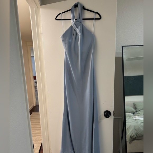 BHLDN Silk Halter Light Blue Bridesmaid Dress - Picture 2 of 5